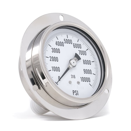 Pro 4 in Dial, 0/10,000 PSI, 1/2 in NPT, Back Connection, Panel Mount Dry/Fillable Pressure Gauge PRO-314D-402U